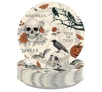 50Pcs Halloween Gothic Skull Paper Plates Heavy Duty Vintage Spider Crow Skull Rose Dessert Paper Plates Rerto Gothic Skeleton Party Tableware Set for Haloween Holiday Birthday Party Decorations