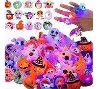 50PCS Halloween LED Light Up Rings, Halloween Party Favors for Kids, LED Flash Ring for Kids & Adults Party Decorations, Skull Pumpkin Spider Ghost Rings, Glow in The Dark Halloweens Party Bag Fillers