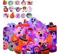 50PCS Halloween LED Light Up Rings, Halloween Party Favors for Kids, LED Flash Ring for Kids & Adults Party Decorations, Skull Pumpkin Spider Ghost Rings, Glow in The Dark Halloweens Party Bag Fillers