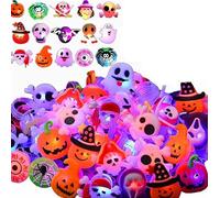 50PCS Halloween Light Up Rings for Kids, LED Glow in the Dark Finger Rings Party Favours, Pumpkin Skull Spider Ghost Ring, Trick or Treat Bag Fillers & Halloween Party Supplies