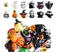 50PCS Halloween Resin Charms Assortment Mini Mixed Flatback Ornaments Tiny Halloween Decor Featuring Pumpkins Ghosts Skulls More for DIY Crafts Jewelry Decorative Making and Scrapbooking
