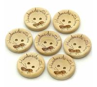 50Pcs Handmade with Love Wood Buttons Natural Color Yarn Pattern Round Sewing Button for Clothes Scrapbooking -Yarn 25MM