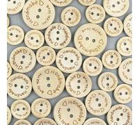 50Pcs Handmade with Love Wooden Buttons 2 Holes Round Button Natural Color Baby Buttons for Scrapbooking Crafts Sew Button DIY-Handmade-50Pcs 20MM