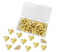50pcs Heart Push Pins, Decorative Cute Thumb Tacks for Cork Board Bulletin Board Drawing Wall Home Office Posters Photos Postcards Maps Fixing Hanging Pictures (Gold)