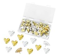 50pcs Heart Push Pins, Decorative Cute Thumb Tacks for Cork Board Bulletin Board Wall Home Office Posters Photos Postcards Maps Fixing (Gold + Silver)
