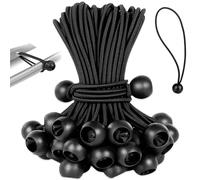 50Pcs Heavy Duty Bungee Cords With Balls, 15cm Durable Tent Elastic Tarp Ties, Marquee Bungees Straps Toggles for Telescopic Pole, Tarpaulins Holder, Camping Flag, Awnings, Cargo Fixing (Black)