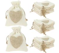 50Pcs Hessian Bags with Drawstring Jute Bags Small Burlap Bag Cotton Drawstring Bag with Heart Pattern Reusable Wedding Gift Pouch for Presents Jewelry Nuts