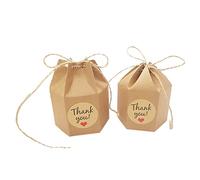 50Pcs Hexagonal Marble Wedding Candy Box for Guests, Elegant Mini Candy with Bow Ribbons Boxes, Baby Shower Birthday Decoration Bridal Favor, Multi-Purpose Use, (Brown Paper)