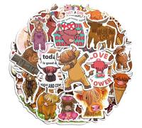 50pcs Highland Cow Sticker, Cute Yak Cattle Stickers Decal Waterproof Animal Water Bottle Stickers for Kids Laptop Scrapbook Decoration Party Favor Classroom Rewards Gift Supplies