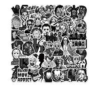 50PCS Horror Movie Stickers Pack, Black & White Waterproof Vinyl Scary Film Stickers for Laptop, Scrapbook, Water Bottle, Spooky Decor