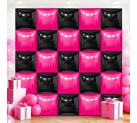 50Pcs Hot Pink and Black Square Foil Balloons Wall Backdrop, Double Sided Metallic Foil Balloons Tunnel Arch Garland Kit for Photo Booth Birthday Wedding Halloween Christmas Party Decorations