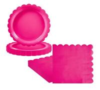 50Pcs Hotpink Paper Plates and Napkins Party Tableware Set,HotPink Scalloped Birthday Paper Dessert Cake Plates Serviettes Disposable Tableware Set for Her Him Girls Women Baby Shower Table Decor