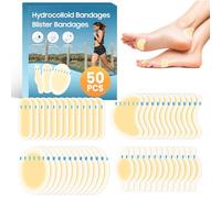 50Pcs Hydrocolloid Blister Plasters, Blister Plasters for Feet, Waterproof Heel & Toe Pads with Cushion Protection, 4 Shape Variety Pack for Blister Prevention