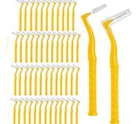 50pcs Interdental Brushes Yellow, Soft Dental Brushes with Caps, Angled Floss Brushes for Teeth Gaps Cleaning, Tooth Floss Picks for Braces, Gum Care & Interdental Cleaning, Travel Oral Care, L-Shaped