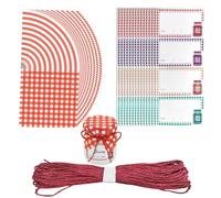 50PCS Jam Jar Labels, Jam Pot Covers and Jams Jar Covers and Labels with Red Vintage Paper Doilies for Canning, Homemade Preserves, DIY Decoration, Kitchen Party Crafts Creative Wrapping