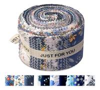 50pcs Jelly Roll Fabrics for Quilting, 2.5 inch Wide Floral Cotton Sewing Fabric, Assorted Jelly Roll Quilt Patterns Fabric Bundles for Blanket, Rug, Upholstery, Home Decor, and Crafts Making (Blue)