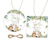 50pcs Jungle Safari Thank You Tags, Wild Animals Gift Tag with String for First Birthday Party, Round Thank You Paper Tags for Birthday/Engagement Party Favor
