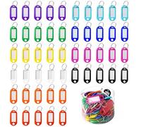 50pcs Key Tags with Labels, Plastic Key Fobs in Jars Identifier ID Keychain Tag Pack with Split Rings for Luggage Pet Collars Name Tags Backpacks, 10 Colors