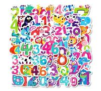 50Pcs Kids Animal Numbers Stickers Pack for Toddlers, Cute Educational Number Cartoon Vinyl Stickers for Learning Counting, Laptop, Water Bottle, Journal