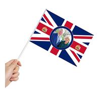 50pcs King Charles III Birthday Parade 2025 Handheld Union Jack Flags - Portrait Flags with Queen Camilla & Emblem - Royal Family UK Street Party & British Celebration Decorations