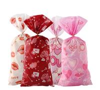 50pcs Kiss and Love Small Cellophane Bags for Valentine's Day Decoration,Rose Heart Empty Candy Bag for Women,Valentine's Sweets Gift for Her,Romantic Valentine's Day Theme Candy Bags Party Supplies