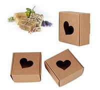 50Pcs Kraft Paper Candy Box, 2.6x2.6x1.2inch Love Heart Wedding Favour Candy Boxes with Window,Cube Gift Wrapping Kraft Paper Box,Empty Packing Boxes for Earring Small Jewelry Crafting