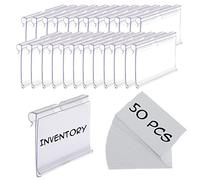 50pcs Labels for Storage Bins Plastic Label Clip, Basket Labels Clip On Wire Shelf Price Label Holder Merchandise Sign Display Holder, 50pcs Label Insert Included (2.76IN*1.57IN)