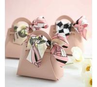 50PCS Leather Pink Gift Bags Wedding Favour Bag for Guest Mini Handbag with Ribbon Candy Packaging Box Party Decor