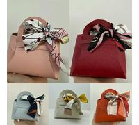 50PCS Leather Pink Gift Bags Wedding Favour Bag for Guest Mini Handbag with Ribbon Candy Packaging Box Party Decor