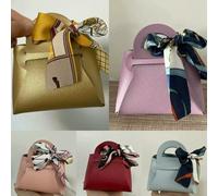 50PCS Leather Pink Gift Bags Wedding Favour Bag for Guest Mini Handbag with Ribbon Candy Packaging Box Party Decor