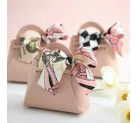 50PCS Leather Pink Gift Bags Wedding Favour Bag for Guest Mini Handbag with Ribbon Candy Packaging Box Party Decor