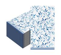 50pcs Leaves Paper Napkins,Disposable Decorative Hand Towels Floral Design Dinner Papers for Wedding Birthday Baby Shower Coastal Summer Party Guest Bathroom Table Decor(Blue)