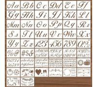 50Pcs Letter Stencils for Crafts Reusable Alphabet Stencil Plastic Number Alphabet Symbol Templates Letter Stencils for Painting Wood DIY Crafts Bullet Journal Scrapbooking Signs Wall Art