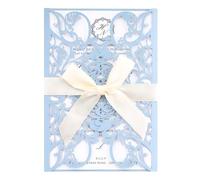 50pcs Light Blue Wedding Invitation Kit Laser Cut Invitations Pocket Card