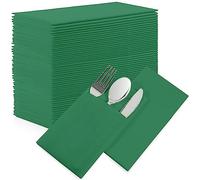 50Pcs Linen Feel Airlaid Paper Napkins, with Built-in Flatware Pocket, for Dinner, Wedding, Party or Everyday Use (Green)