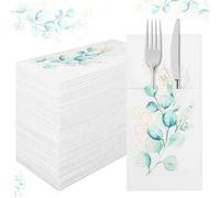 50Pcs Linen Feel Paper Napkins with Built in Flatware Pocket,Safe Multipurpose Linen Feel Napkins Cloth Like Paper Towel Bulk for Silverware Easter Wedding Birthday Bridal Party(Style 1)