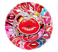 50pcs Lipstick Stickers for Scrapbooks Laptops Teens - Red Lips Aesthetic Decals for Journals Water Bottles DIY Projects Fashion Makeup Theme Matte Finish