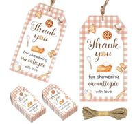 50Pcs Little Cutie Pie Thank You Tags Baby Shower Thank You Tags with String, Thank You for Showering Our Cutie Pie with Love Gift for Women Autumn Fall Cutie Baby Shower Party Supplies