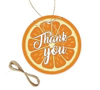 50pcs Little Cutie Round Thank You Tags, Sweet Orange Gift Tag with String for Birthday Party, A Little Cutie is On The Way Thank You Paper Tags for Gender Reveal Party Favors