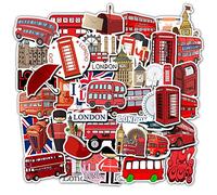 50Pcs London Bus Stickers for Laptop Car Bike Helmet Phone Guitar Skateboard Computer Transportation Vinyl Stickers Waterproof Aesthetic Trendy Sticker Pack for Adults Teens Boys