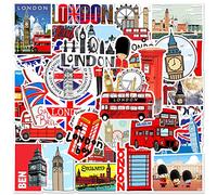 50Pcs London Bus Stickers Laptop Car Scrapbook Phone Skateboard Suitcase Luggage Bike Red Bus Stickers Vinyl Waterproof Aesthetic Personalised Stickers for Teens Boys Girls Adults Children