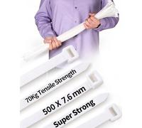 50Pcs Long Heavy Duty Cable Ties White,500mm x 7.6mm with 70 KGS Ultra Strong Tensile Strength, Large UV Resistant Extra Long Cable Zip Ties Wraps for HVAC Outdoor Construction