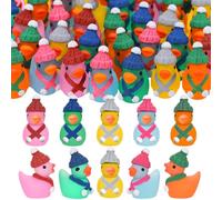 50pcs Luminous Tiny Mini Resin Winter Ducks Miniature with Hats and Scarf Glow in The Dark Figures for Party Winter Holiday Favors Goodie Bag Fillers DIY Aquarium Decoration Doll Home Decoration