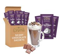 50pcs Lyons Hot Chocolate Sachets - Fair Trade Cocoa Powder instant hot chocolate Sachets Single Serve Individual Hot Drink Sachet for Hotels, Offices and Travel, Mothers Day Gifts