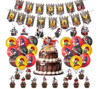 50PCS Medieval Knight Birthday Party Decoration, Knight Balloons Anime Cake Decorations, Happy Birthday Banner Latex Balloons Cake Topper Hanging Swirls Decorations for Kids Boys Girls Theme Party
