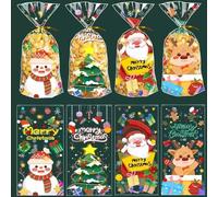 50pcs Merry Christmas Cellophane Bags with Twist Ties Xmas Clear Cello Candy Gift Bags New Year's Eve Christmas Party Decoration