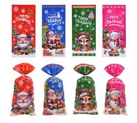 50pcs Merry Christmas Sweets Gift Party Bags, Empty Sweets Treat Gift Bags, Small Wrap Gift Bags for Girls Boys Birthday Party Favors, Clear Sweets Bags for Birthday Christmas Xmas Party Decorations