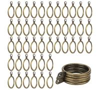 50Pcs Metal Curtain Rings, Antique Brass Curtain Drapery Pole Rings with Eyelet for Hooks, Rustpoof Rail Rings for Window Rods Shower Curtains, 30mm Internal Diameter