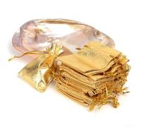 50pcs Metallic Organza Jewellery Bags Drawstring Pouches for Wedding Favours Sweets Party 7x9cm(Gold 9 * 12cm)