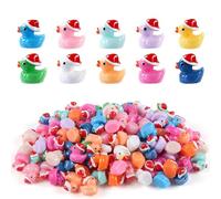 50PCS Mini Christmas Ducks, Mini Ducks Miniature, Tiny Resin Ducks Wtih Christmas Hat, Small Ducks, Figures Ornament for Micro Landscape Garden, Christmas Mini Ducks. Tiny Ducks (10 Colors)